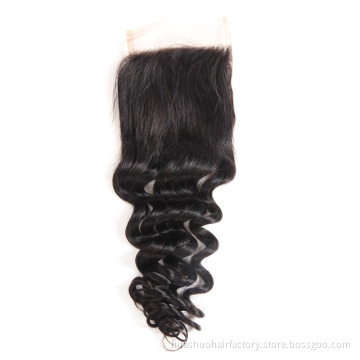 Huashuo Highest Discounts Wholesale  4X4 Bleached Knots Free Middle Three Parting Thin Lace Closure